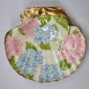 Blue Pink Hydrangea Floral Trinket Dish